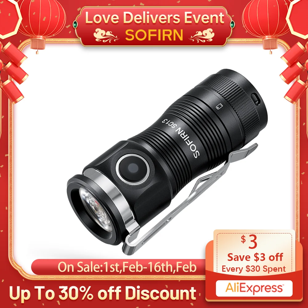 Sofirn SC13 SST40 LED 1300lm Mini Tactical 18350 Flashlight 6000K Keychain Emergency Torch