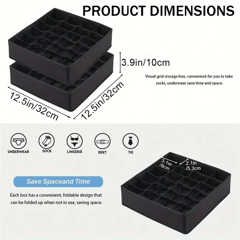 24-Cell Collapsible Organizer for Socks, Underwear, Ties, Accessories - Foldable, Mold-Resistant Fabric Storage Box Divider ﻿ 3