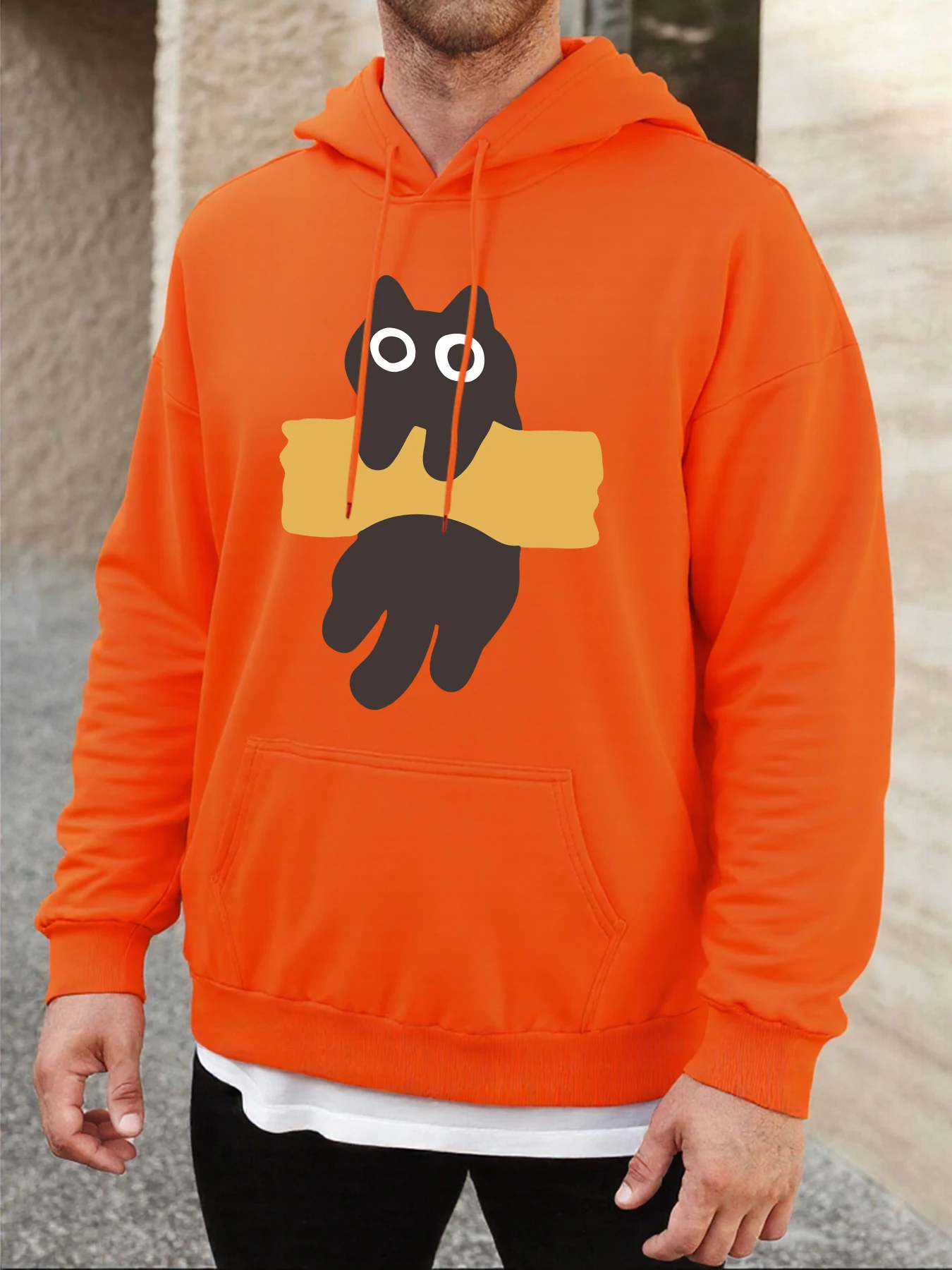 Open Your Eyes Wide And Look At Your Little Cat Print Hoody Men Casual All-Match Hoodie Trendy Fleece Clothes Autumn Unisex Top