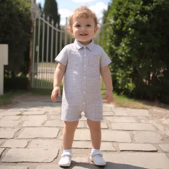 Sanlutoz Short Sleeve Summer Baby Boys Rompers Plaid Infants Boys Clothing Jumpsuits Cute 1