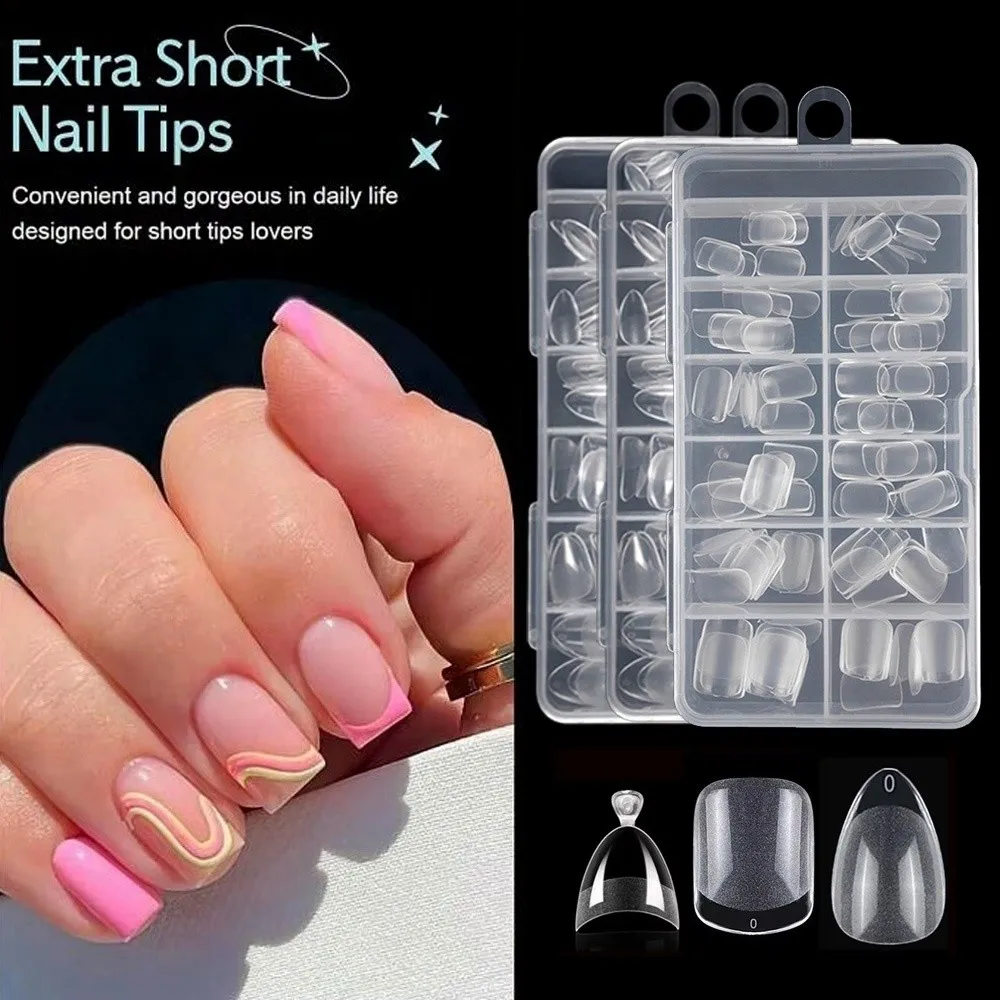 120/150PCS Short Square Nail Tips Half Matte Clear Fake Nails Extension Tips Pre-Shaped False Nails