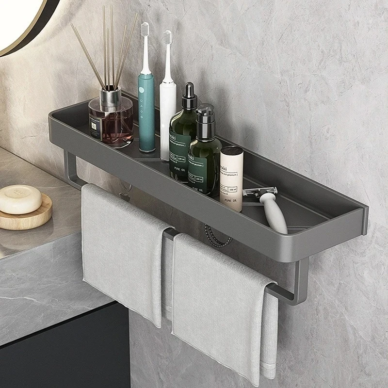 Bathroom Shelf Convenient Punch-free Gray Wall-mounted Towel Rack Bathroom Household Items Bathroom Home Practical Storage Rack 5