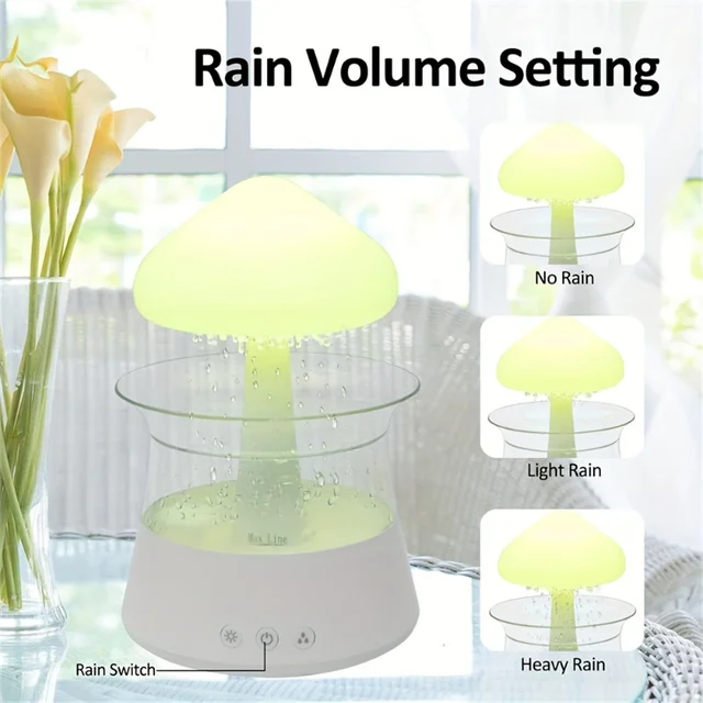 7-Colour Variable Cloud and Rain Humidifier with Remote Control - Vaporizer Humidification, Water Drop, Waterfall Light, Mushroo 6