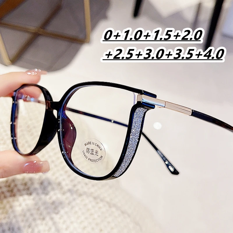 

Luxury Far Sight Reading Glasses for Women Blue Light Blocking Computer Eyewear New Trendy Cat Eye Eyeglasses for Women Men
