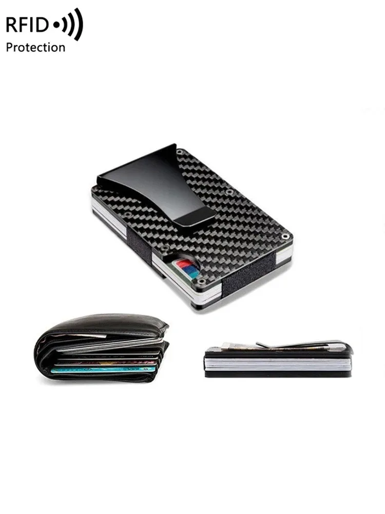 Credit Card Holder Metallic Mini Thin Minimalist RFID Blocking Men Women Luxury Business Small Wallet Money Clip