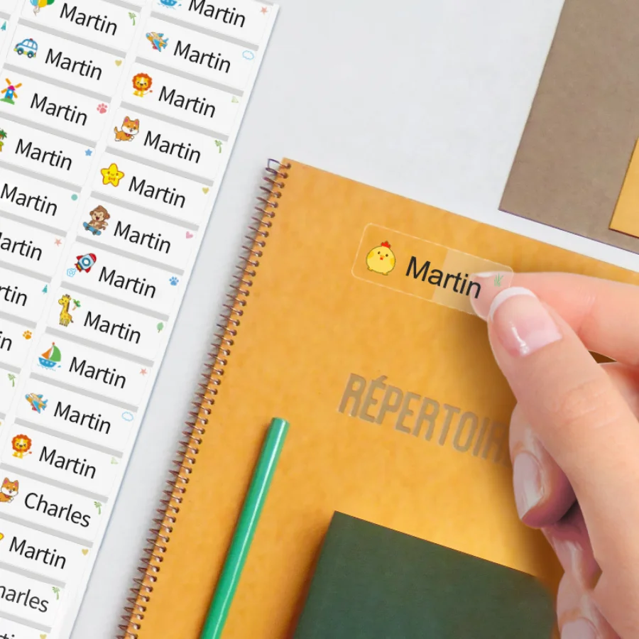 Close-up of a transparent waterproof sticker on a smooth surface