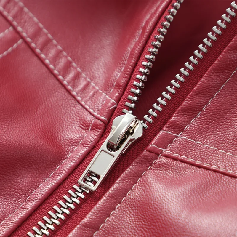 Vintage Solid Lapel Collar Zipper Women's Leather Jacket Casual Fashion Lapel Long Sleeve Coat 2024 Autumn Winter Outwear Tops