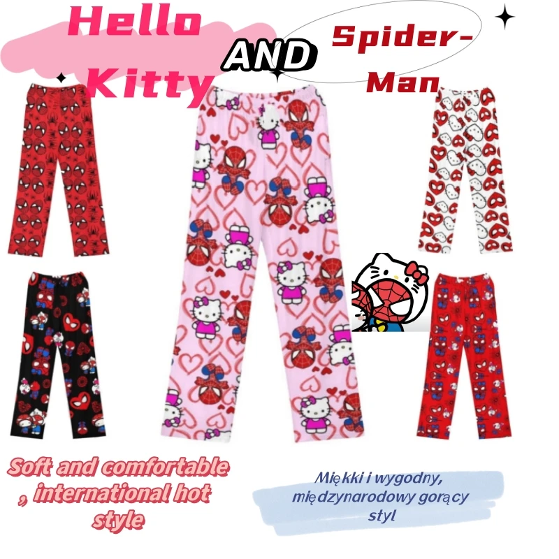 Hello Kitty Spider-man Cotton Loose Ladies Pajama Pants Pyjama Trousers Women Men Cartoon Sleep Bottoms Lounge Wear Girl Sleep cotton pajama pants