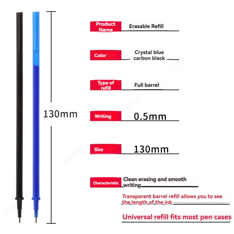 Gel Pen Refill Rod Set 30/50/100Pcs/Lot 0.5mm Erasable Blue Black Ink Shool Washable Handle Writing Stationery Supplies