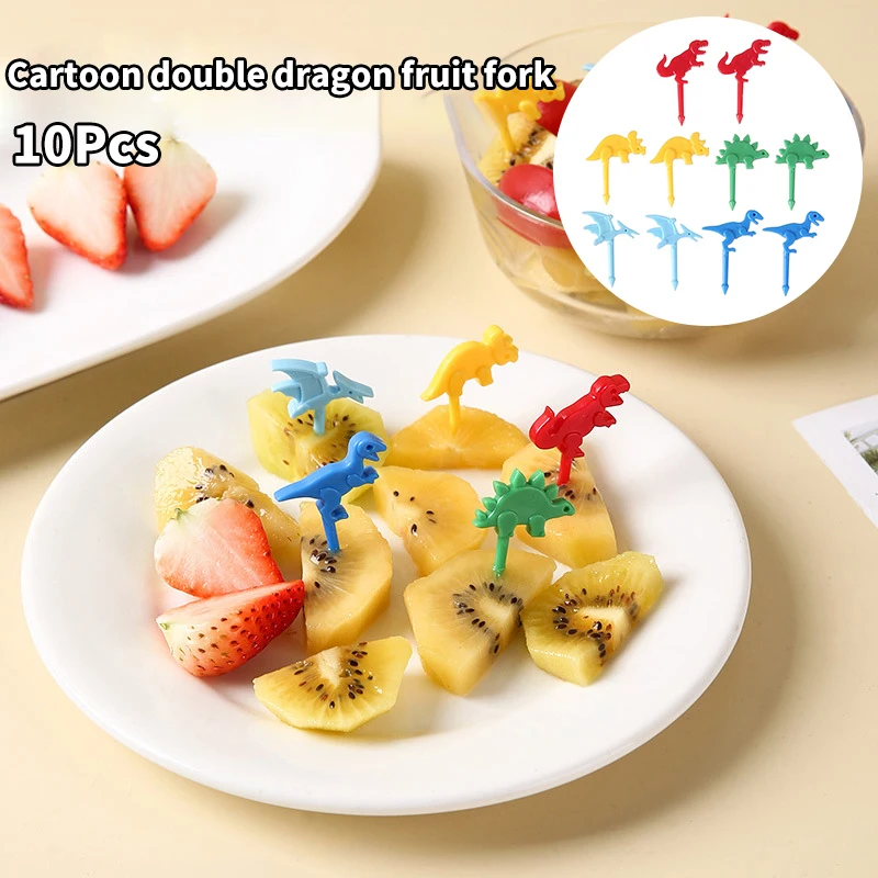 

10Pcs/set Cartoon Fruit Fork Cute Eyes Dinosaur Cupcake Top Decoration Food Appetizer Toothpicks Bento Box Accessories