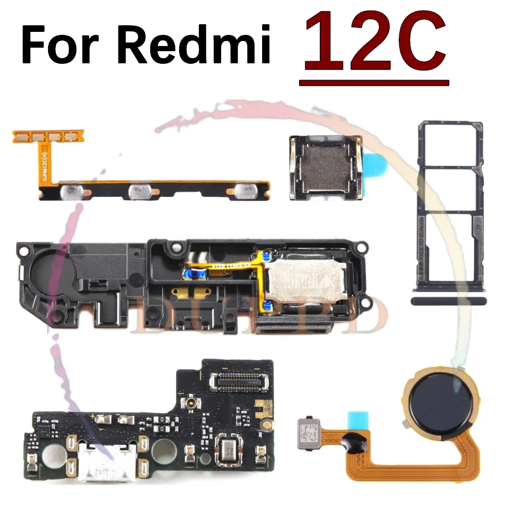 

Лоток для SIM-карты, зарядная плата для Xiaomi Redmi 12C, громкоговоритель, динамик, датчик отпечатка пальца, мощность, громкость, гибкий кабель