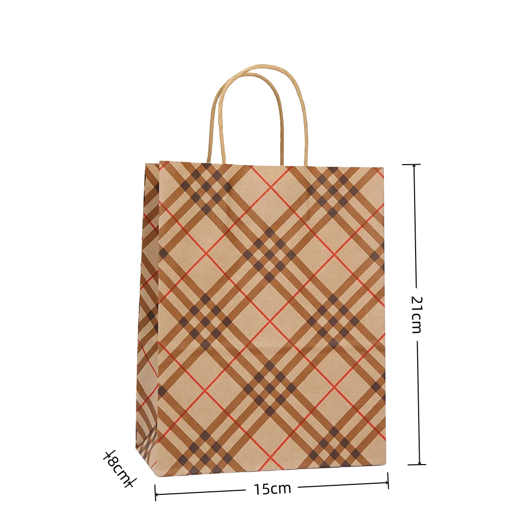 20PCS Retro Plaid Kraft Paper Gift Bags with Twisted Handles, Stylish Reusable Tote Bag... - SKU KPGB1515 - UGI Packaging