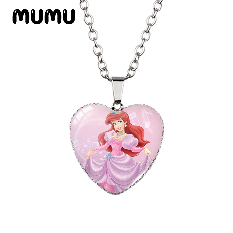 Little Mermaid Heart Necklace - Handmade Glass Pendant Jewelry for Kids
