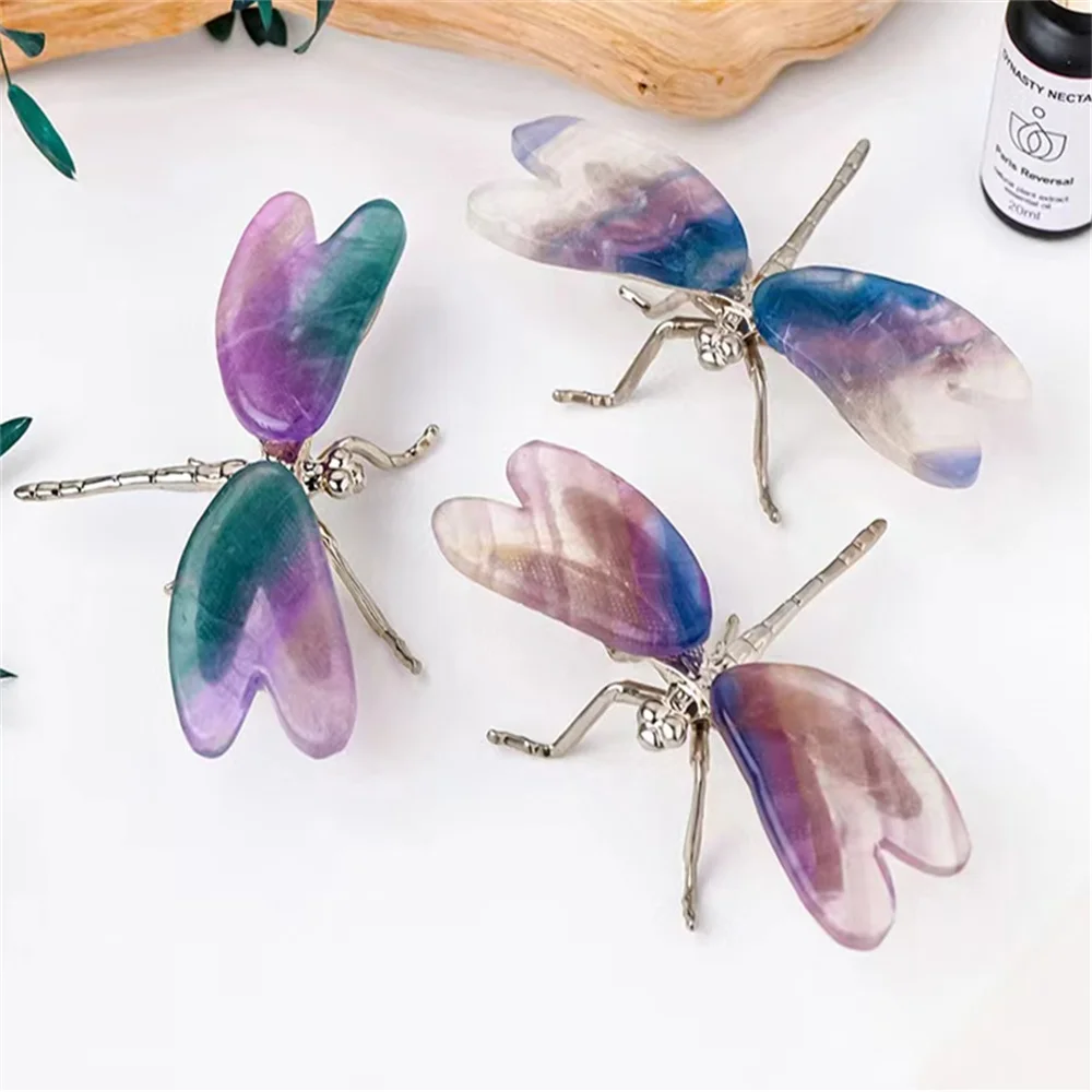 

Natural crystal colorful fluorite dragonfly decoration purple fluorite rough stone polished crystal reiki healing crafts home ta