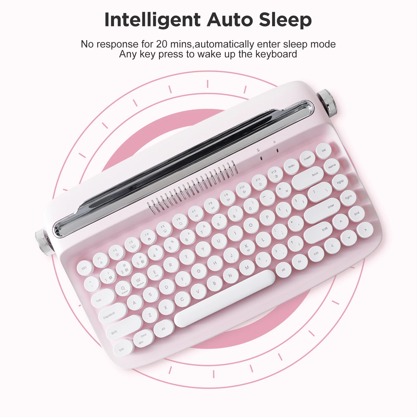 Yunzii-actto B303 Máquina de Escrever sem Fio Bluetooth Teclado Estético Suporte Integrado para Vários Dispositivos Rosa Bebê Retro - Imagem 6