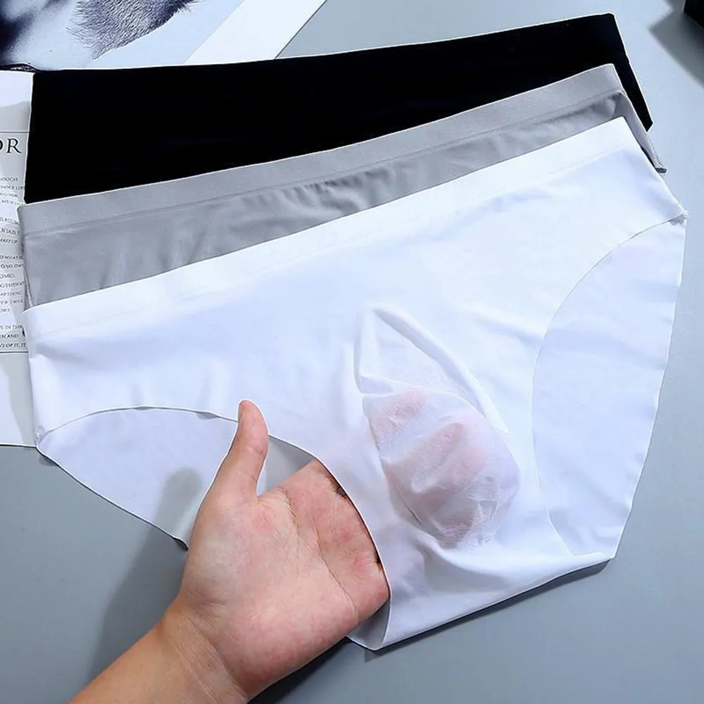 

Elasticity Slips Men Silky Underwear Bikini Briefs MId Waist Semi-Transparent Breathable Youth Smooth Convex Pouch Underpants