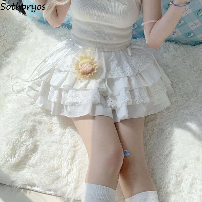 

White Mini Skirts Women Ball Gown Sweet Bow Design Girlish Tender Lolita Style All-match Summer Fashion Ulzzang College Faldas