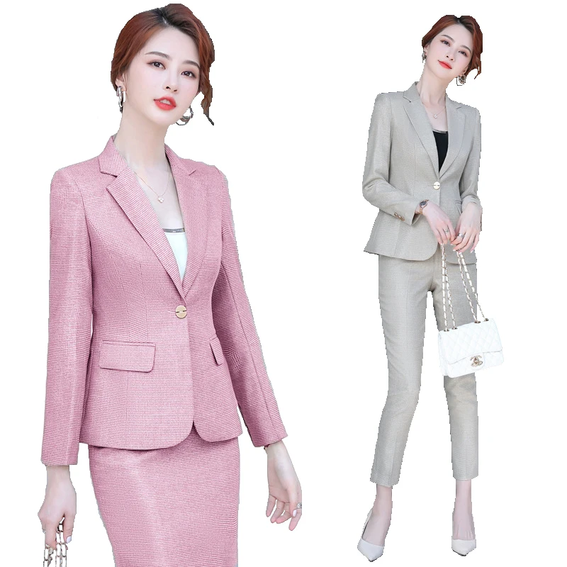 

Novelty Pink Formal OL Styles Women Business Suits Spring Autumn Professional Office Work Wear Blazers Set Outfits Pantsuits
