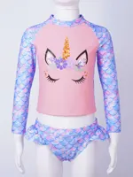 Girls Summer Printed Swimsuits Children Toddler Long Sleeve Tops Briefs Bikinis Set Bathing Suits Beachwear Swimwear 4-16 Years 3