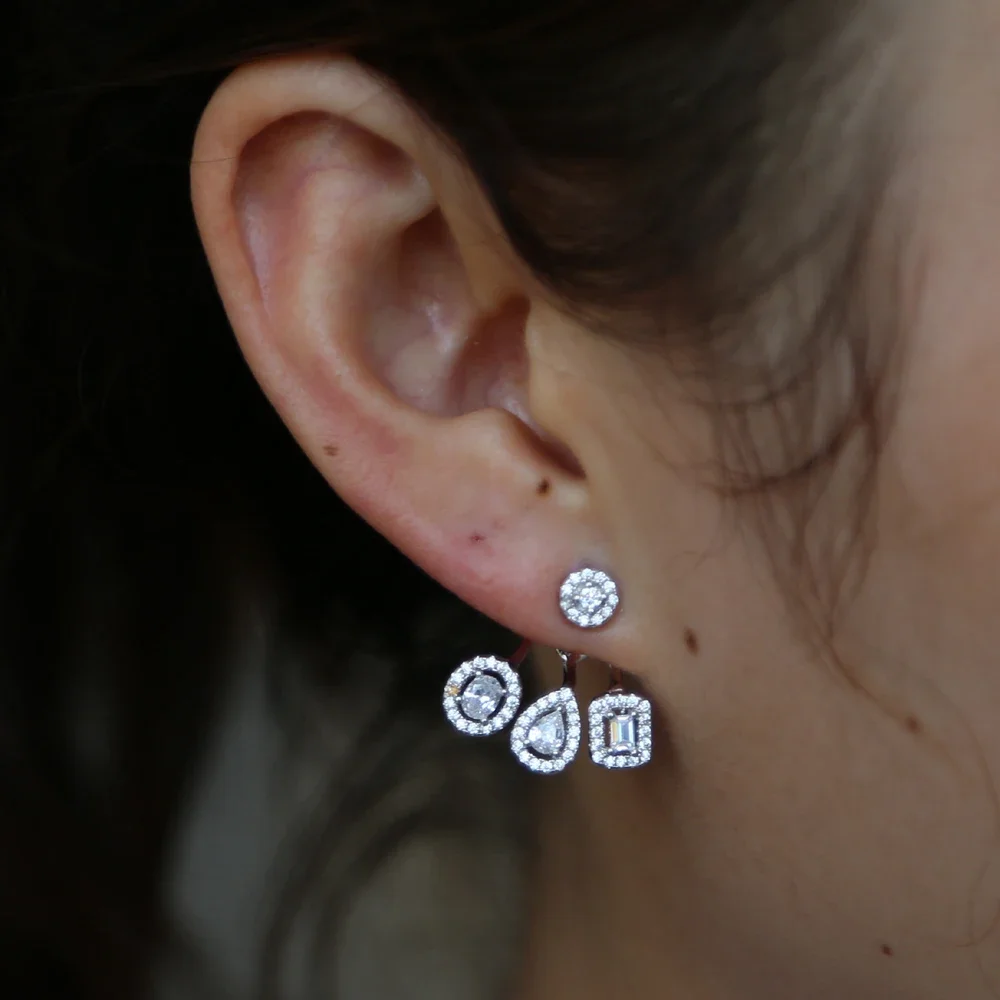 Geometric cz earring front back double sided ear stud elegance luxury wedding bridal gift fashion gorgeous women jewelry 2