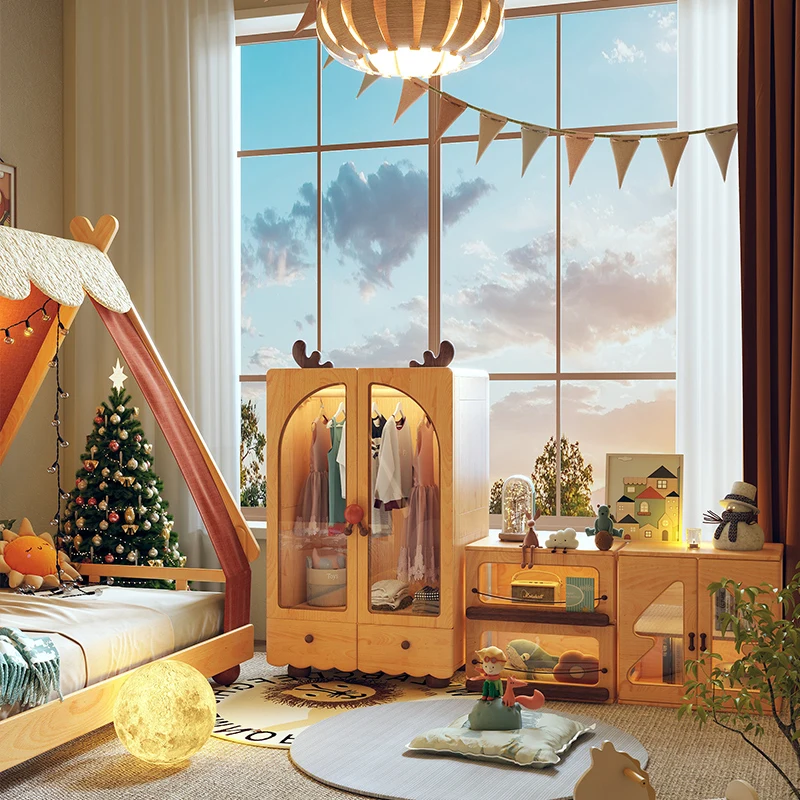 Elk Children's Wardrobe Solid Wood Girls' Baby Storage Cabinet Cartoon Boy Bedroom