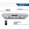 Tieasy 800CFM Kitchen Under Cabinet 3-Speed Remote Control with LED Lights Cook Vent Range Hood US0775BTR 2
