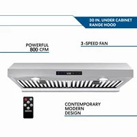 Tieasy 800CFM Kitchen Under Cabinet 3-Speed Remote Control with LED Lights Cook Vent Range Hood US0775BTR 2