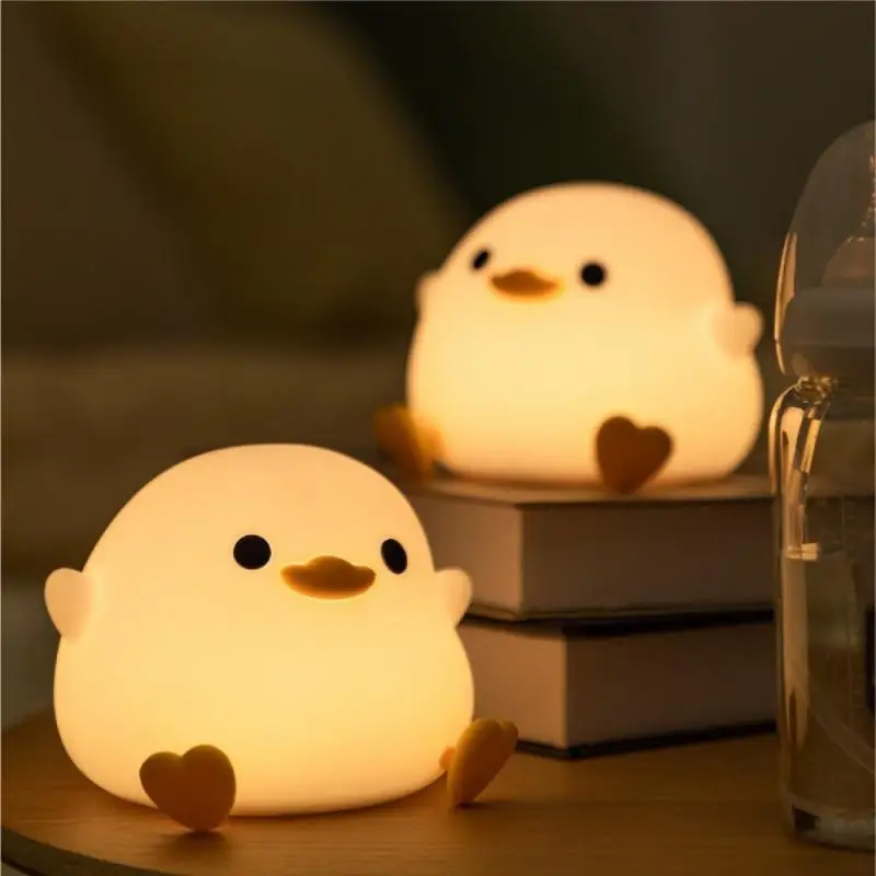 LED Night Light Cute Duck Night Lamp Cartoon Silicone Usb Rechargeable Sleeping Light Touch Sensor Timing Bedroom Bedside for Kid Gift Children led night light,night light,led night lamp