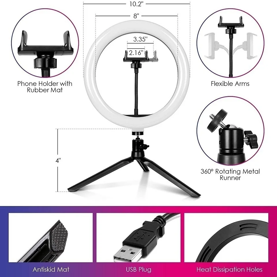 12in 30cm Selfie Ring Light RGB Tripod Phone Stand Holder Photography RingLight Circle Fill Light Led Color Lamp Trepied Makeup