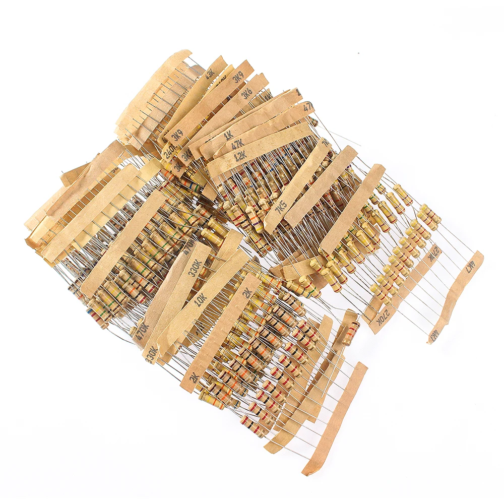 480PCS 48Values Resistor Kit 1K ~2M Ω with 5% 1W Carbon Film Resistors Assortment Electronic Color Ring Resistance Assorted Kit