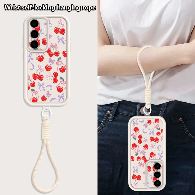 Cherry Pattern Lanyard Phone Case Cover