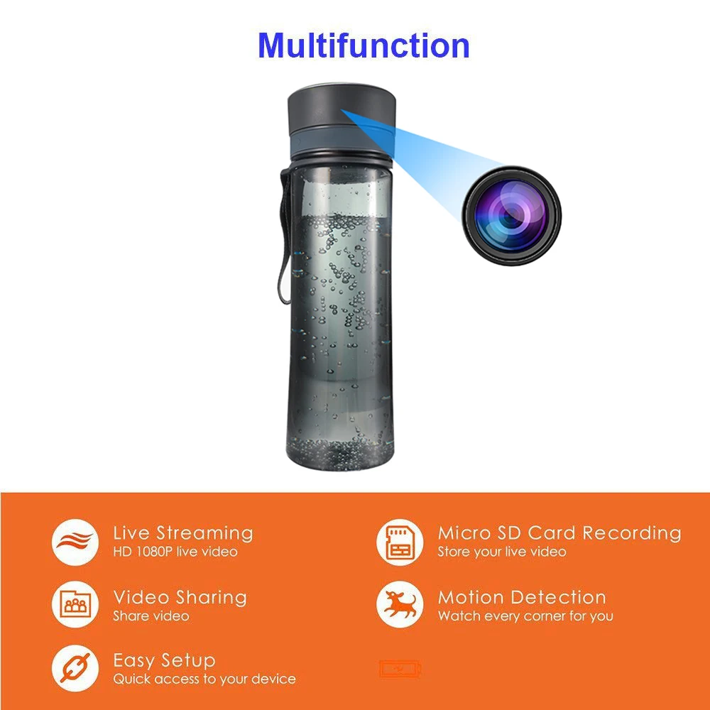 Portable Water Bottle Wifi Camera Office Water Cup HD Pinhole Wireless IP Camera Real-time Live-Stream Wifi Remote Monitoring