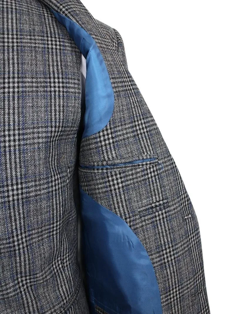 Lansboter Grey Men Suit Traditional Tweed Retro British Style Wedding Slim Fit Blazer Suits For 3 Pieces Jacket Pants Vest