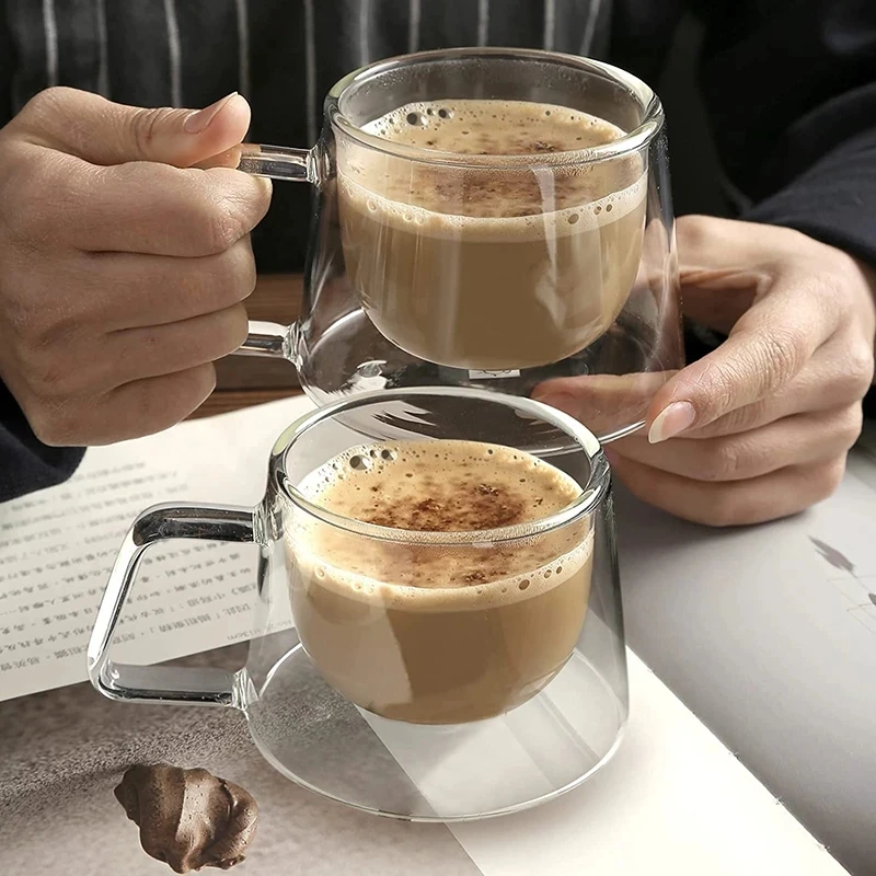 Tazas de café de vidrio transparente de doble pared con flor seca, taza de  vidrio doble aislada para bebidas frías y calientes, taza de café expreso  capuchino Latte - AliExpress