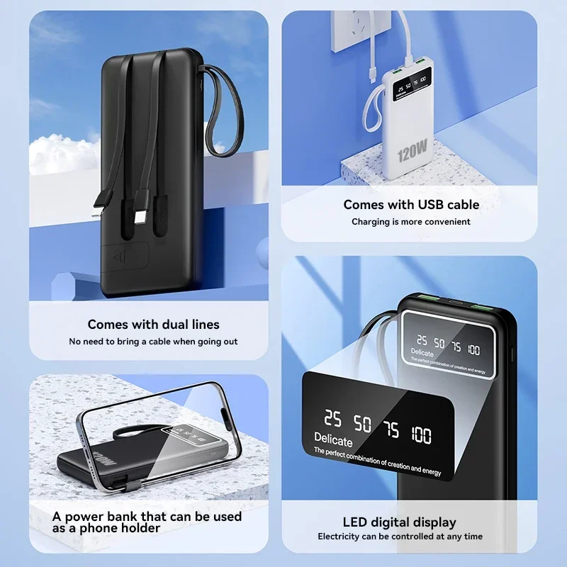 Xiaomi 50000mAh High Capacity 2 in 1 Power Bank 120W Fast Charge Powerbank Portable Battery Digital Display For iPhone Samsung 5