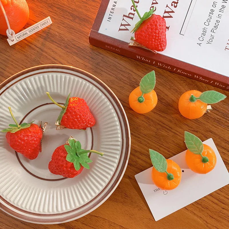 Little Fresh Simulation Fruit Hair Clip Cute Stupid and Cute Girl Side Clip Girl Heart Sweet Orange Broken HairClip