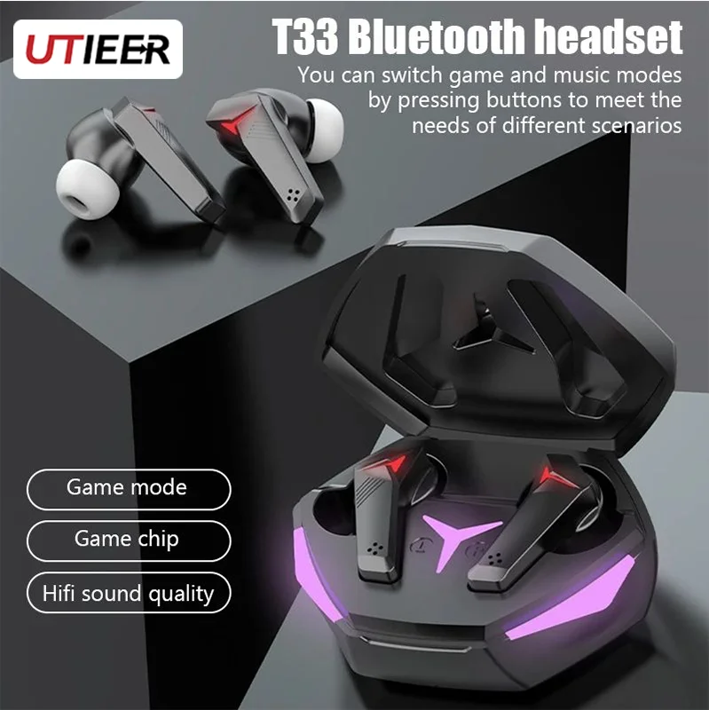 

Tws Stereo T33 Wireless Gaming Earbuds Low Latency Bass Audio Sound Gamer Headsets Touch Control Headphone Earphone