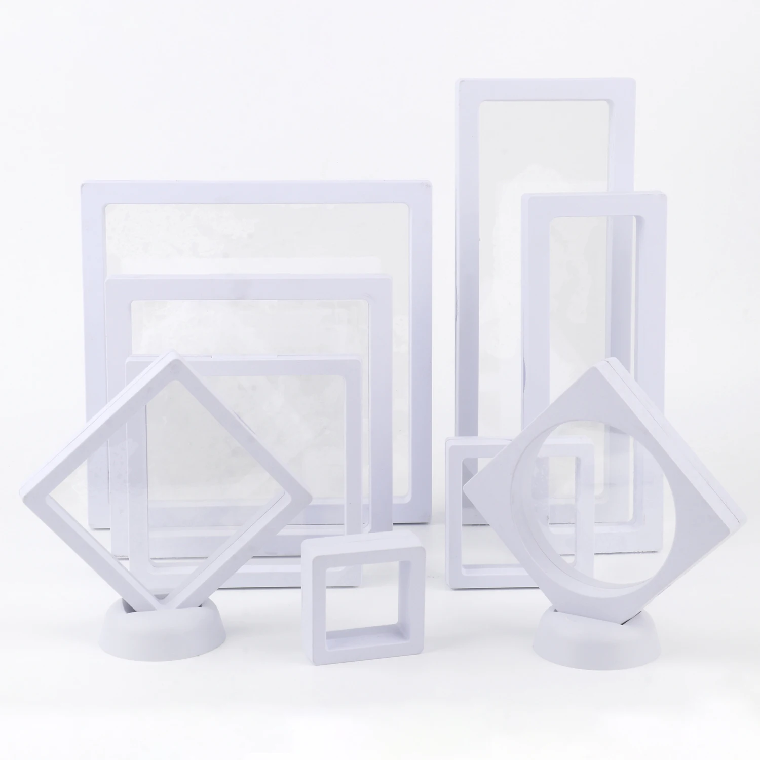 PE Film Jewelry Storage Box 3D Packaging Case Gemstone Free Stand Floating Frame Membrane Ring Earrings Necklace Display Holder