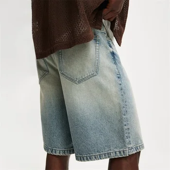 Men s Vintage Washed Denim Shorts with Relaxed Fit and High Waist for a Stylish Summer Look 4