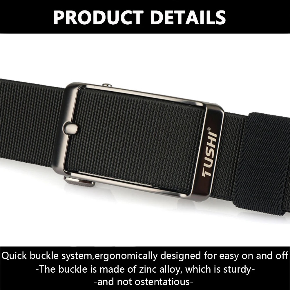 TUSHI New Elastic Belt For Men Automatic buckle Alloy Quick Release Strong Outdoor Casual Belt Tight Nylon Stretch Waistband