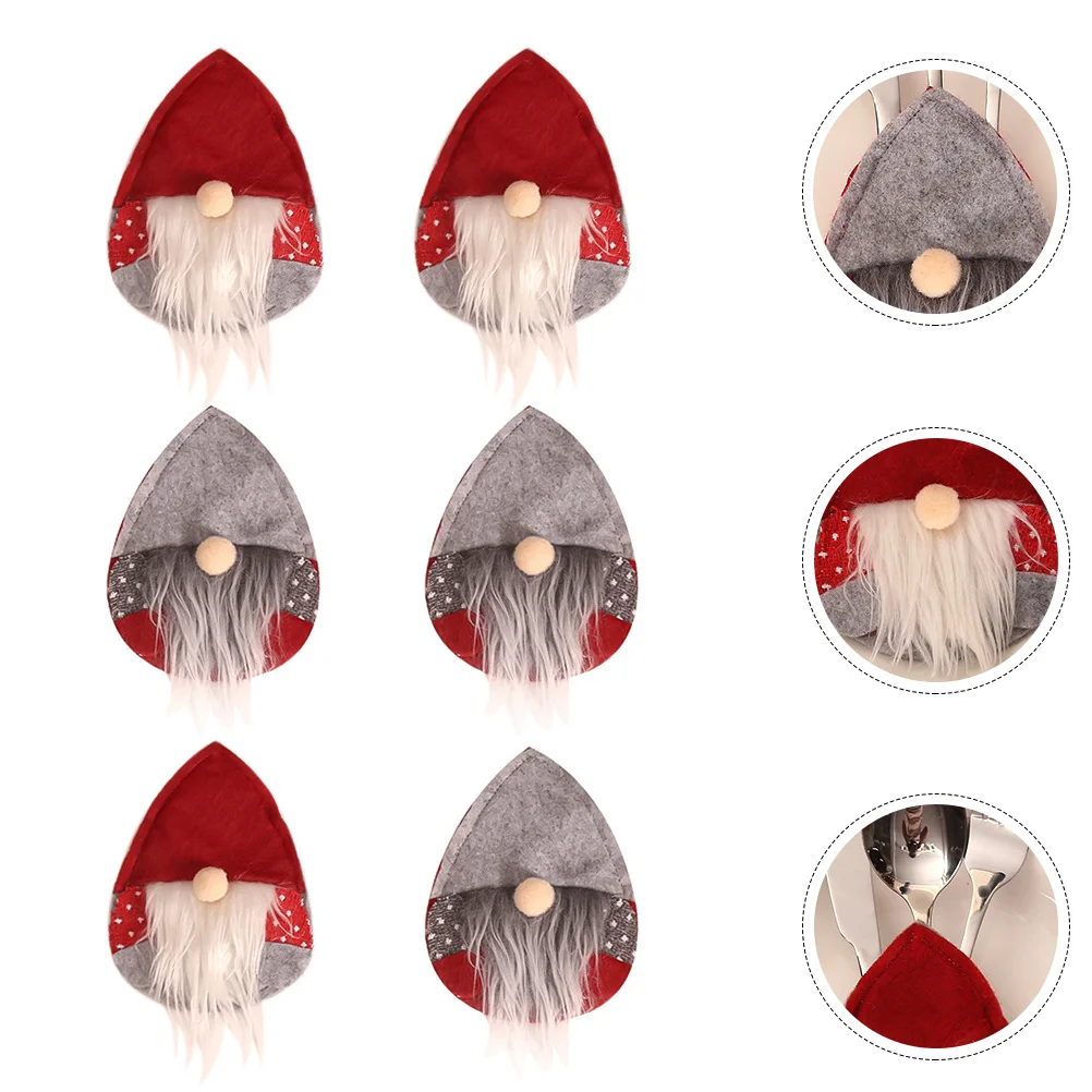 

6pcs Christmas Dinner Flatware Holder Tableware Flatware Bag for Party Red Grey