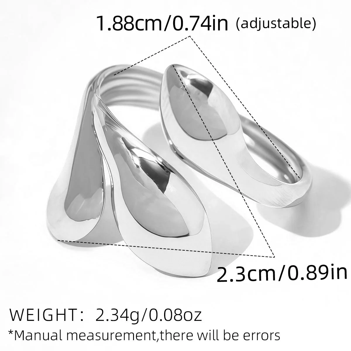 Offener Ring aus Edelstahl mit modischem Geometrie-Design, 18 Karat PVD-beschichtet, glattes Metall, personalisierter wasserdichter Schmuck für Frauen, Geschenk – Detail 2