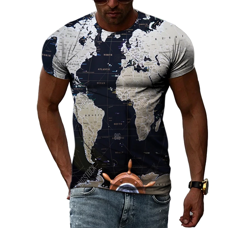 Men Shirt 3d Print Map | Men Shirt Sleeve World Map | Tee Shirt Men ...