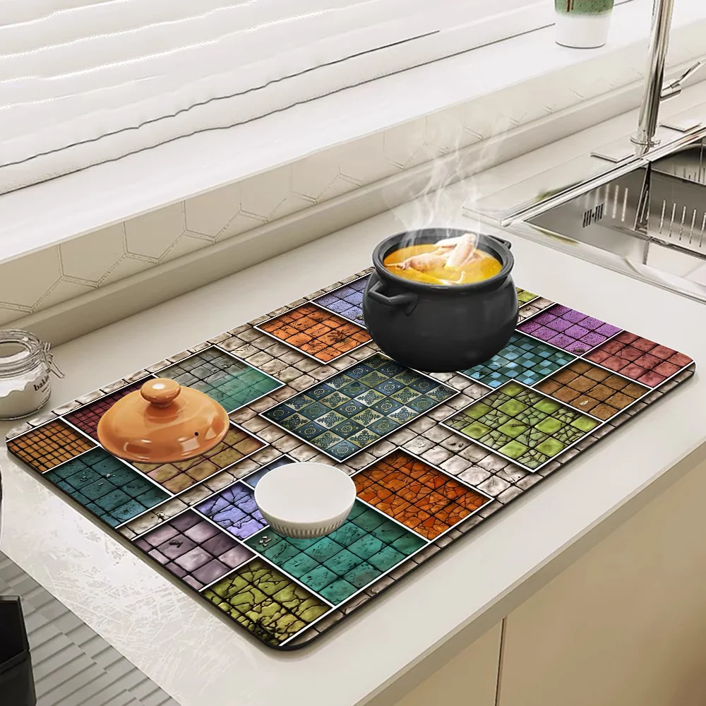 HeroQuest with Stitched New Super Absorbent Coffee Dish Kitchen Absorbent Draining Mat Drying Mat Quick Dry Bathroom Placemat 5