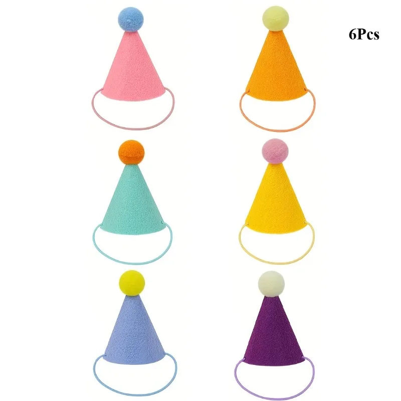 6개 미니 동물 모양 파티 모자 - 생일 및 연중 사용을 위한 강아지와 고양이를 위한 화려한 모자 - 반려동물을 위한 재미있는 디자인