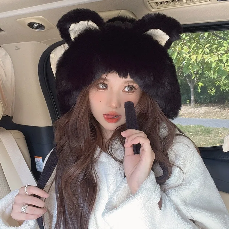 Fox Ear Hat Female Winter Sweet and Cute Knitted Woolen Lei