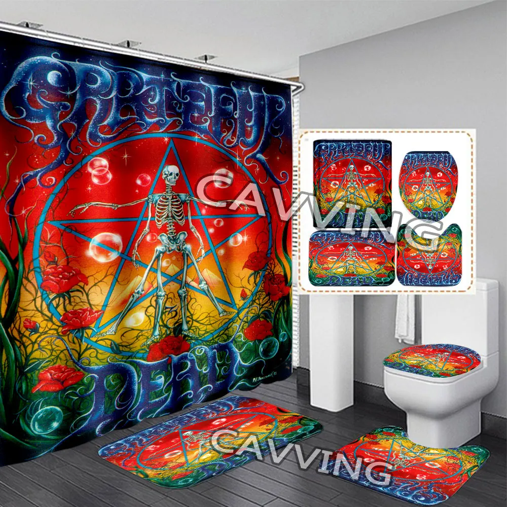 

3D занавески для душа Grateful Dead Band, водонепроницаемая занавеска для ванной, комплект Противоскользящих ковриков для ванной, коврики для туалета, ковер, домашний декор H02