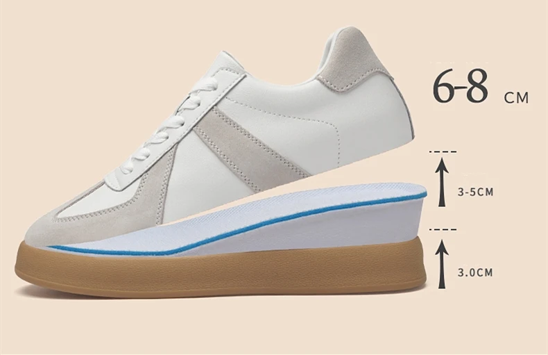 Elevator Sneakers For Women&Men Shoes Genuine Leather Height Increasing Shoes Lace Up Trainers Ladies Flat Shoes For Men