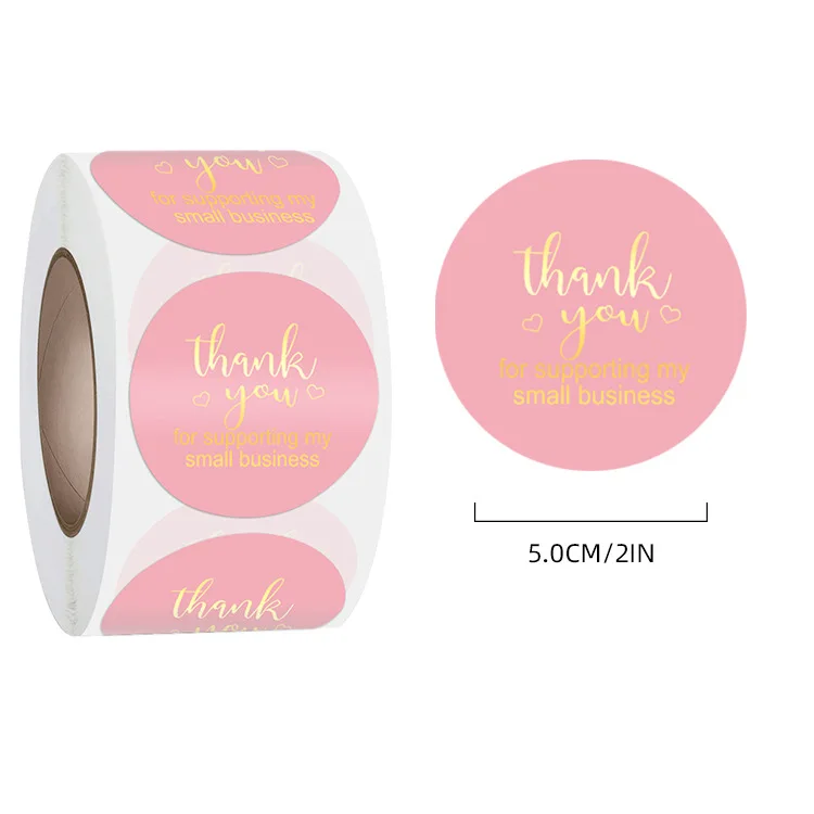 500pcs/Roll Round Paper Thank You for Small Business Stickers with Gold Foil Gift Packaging Greeting Card Bouquet Mailer |