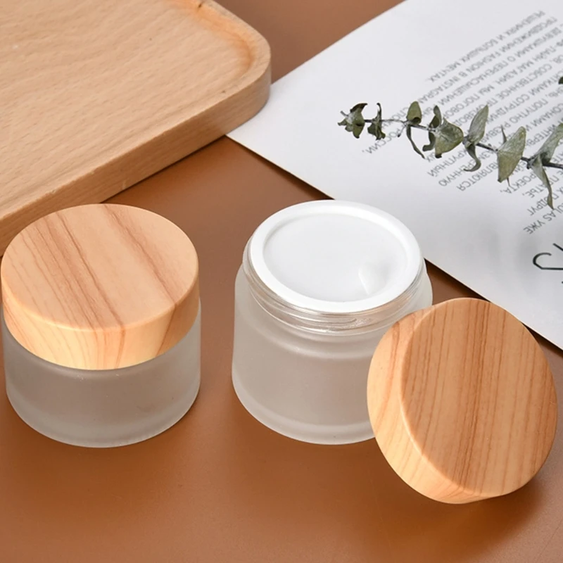 Empty Clear Glass Round Jars with Wooden Lids Travel Bottle Lotion Cream Sample Storage Container 5/10/15/20/30/50/60g Wholesale 3